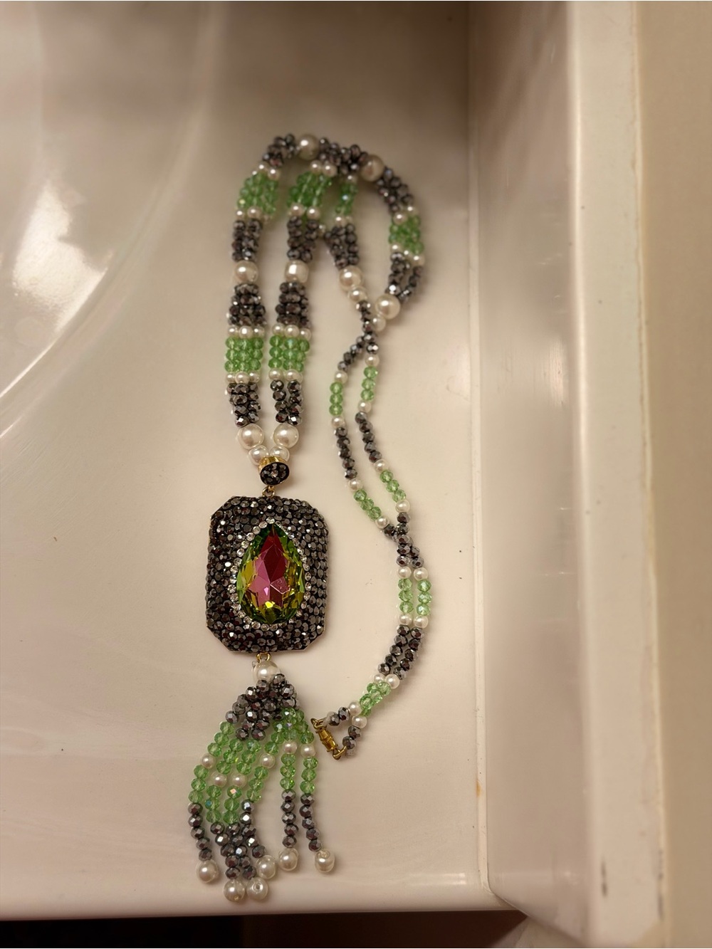 Turkish Green Crystal Pendant Beaded Statement Necklace